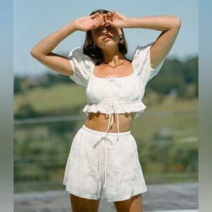 SABO SKIRT Piccolo White Puff Sleeve Crop Top and Shorts Set